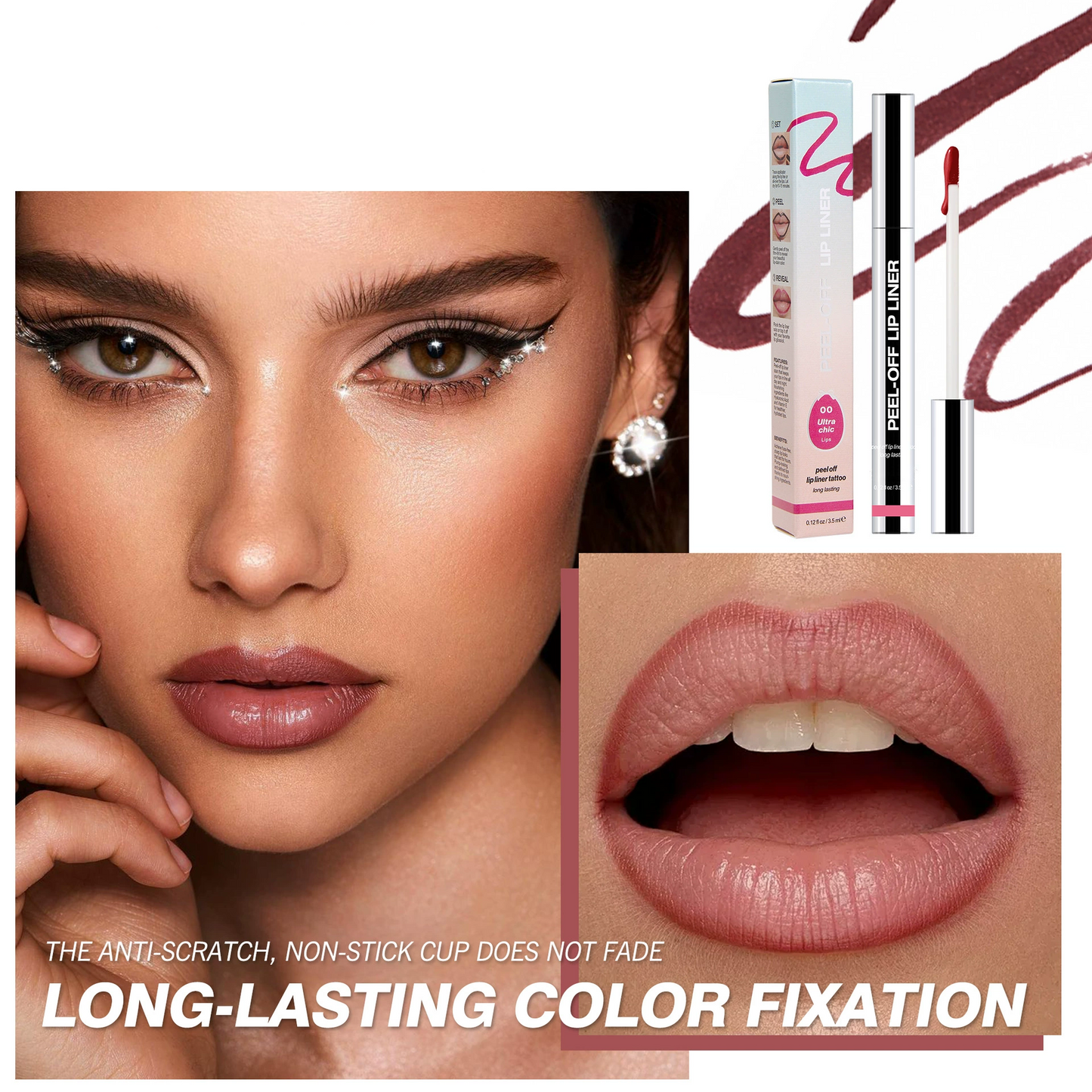 Lip Liner Peel-Off Lip Liner Stain - All Day & Night Lip Liner with Hyaluronic Acid & Vitamin E - Long Lasting Formula - 0.12 fl oz / 3.5 ml