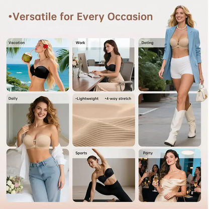 Womens Strapless Front Closure Bra Push Up Lift Bra Padded Add Cup Non Slip Anti-Slip Grip Wireless Supportive Seamless Comfortable Tube Jelly Bra A B C Cup