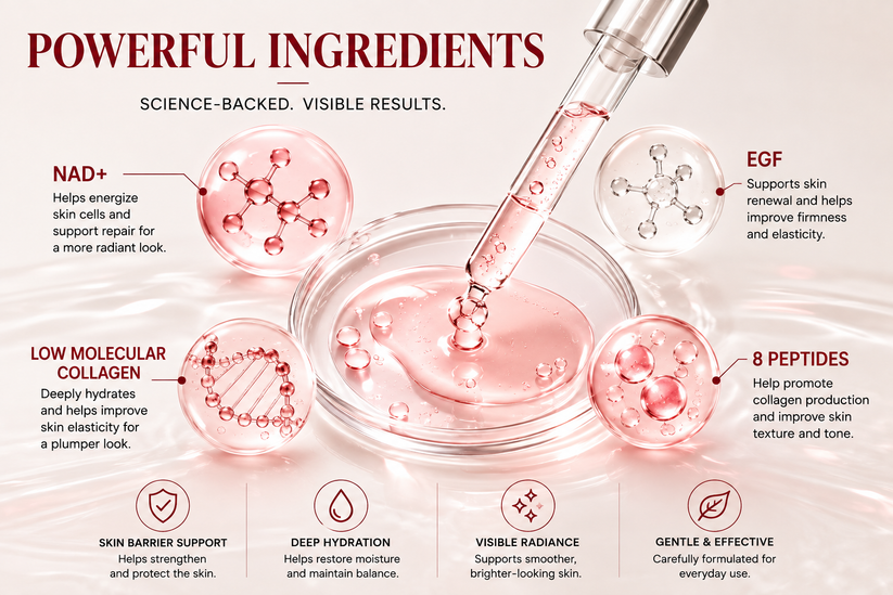 NAD+ EGF collagen and peptide ingredients