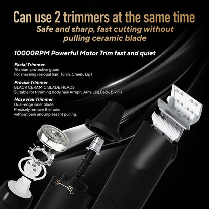 Dual-Head USB Body & Nose Hair Trimmer